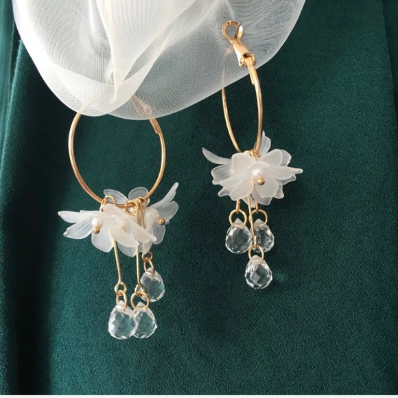 Crystal Floral Hoop Earrings - Picture 2 of 7